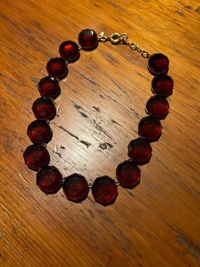 J. Crew Deep Red Faceted Glass Necklace with Gold-Tone Chain